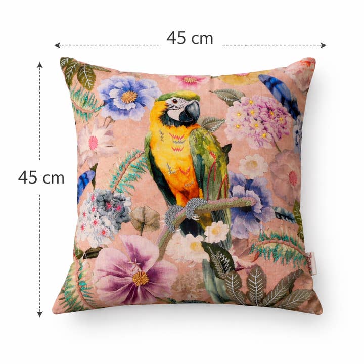 Tropical Parrot Floral Cushion- Cotton Embroidered 45x45cm