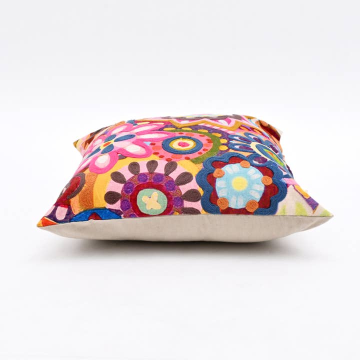 Embroidered Cotton Cushion- Abstract Floral Design- 45x45 cm