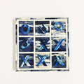 Handcrafted Blue Bone Inlay Tic Tac Toe Game Decor Set