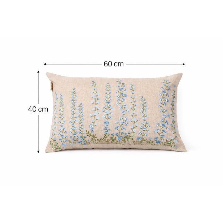 Cascade Floral Embroidered Cotton Lumbar Cushion- 40x60 cm