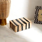 Handcrafted Black Striped Wooden Box Natural Brown Decor