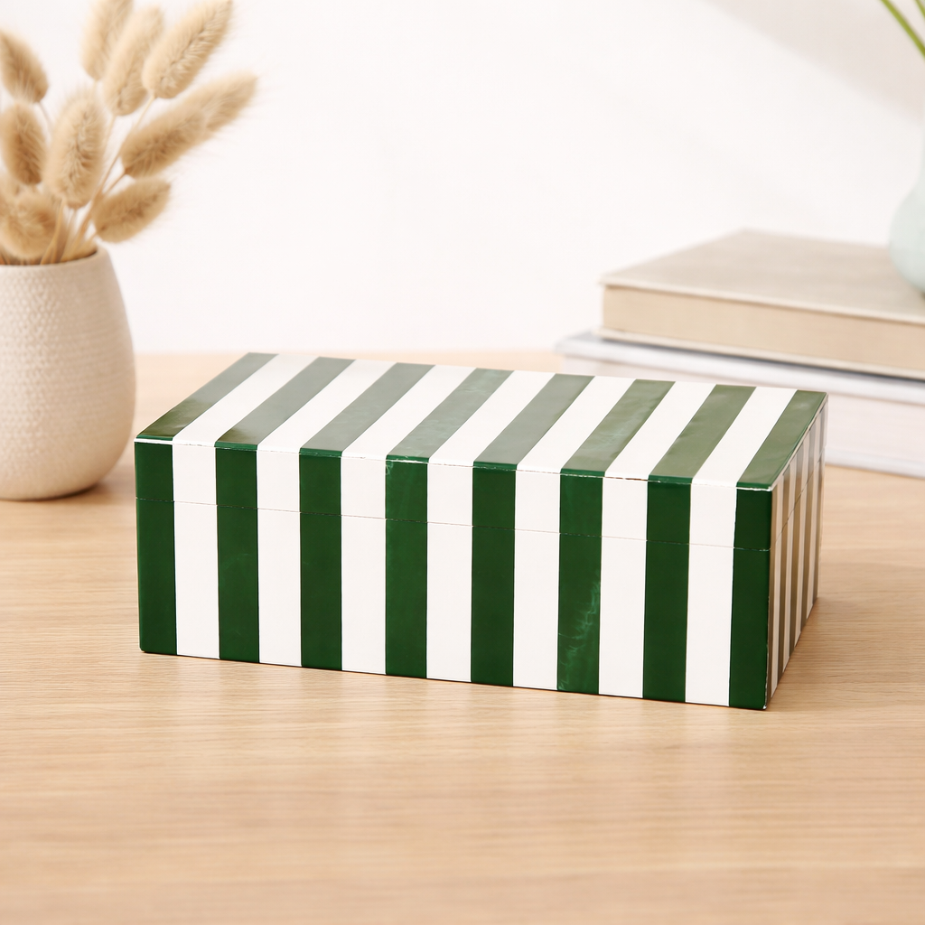 Green Striped Resin Storage Box Glossy MDF