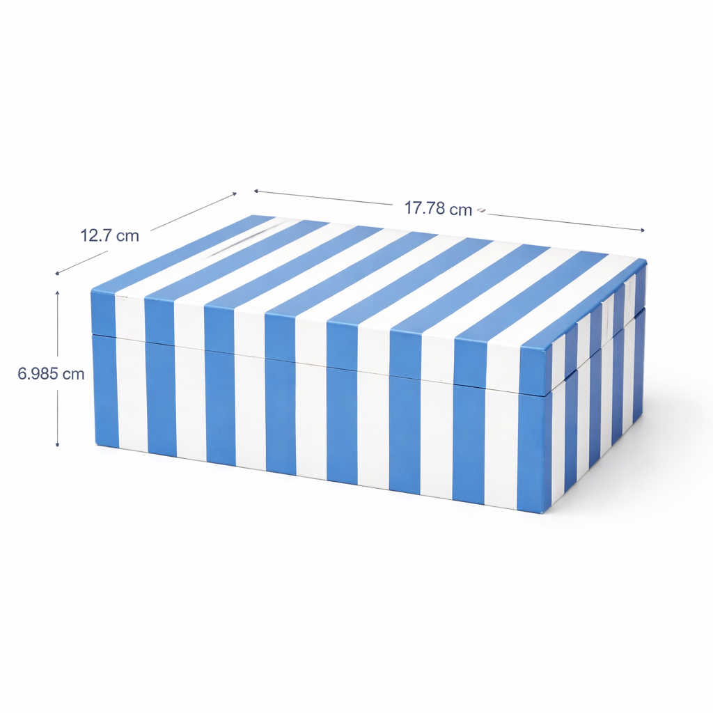Blue Striped Resin Storage Box 17cm Glossy MDF