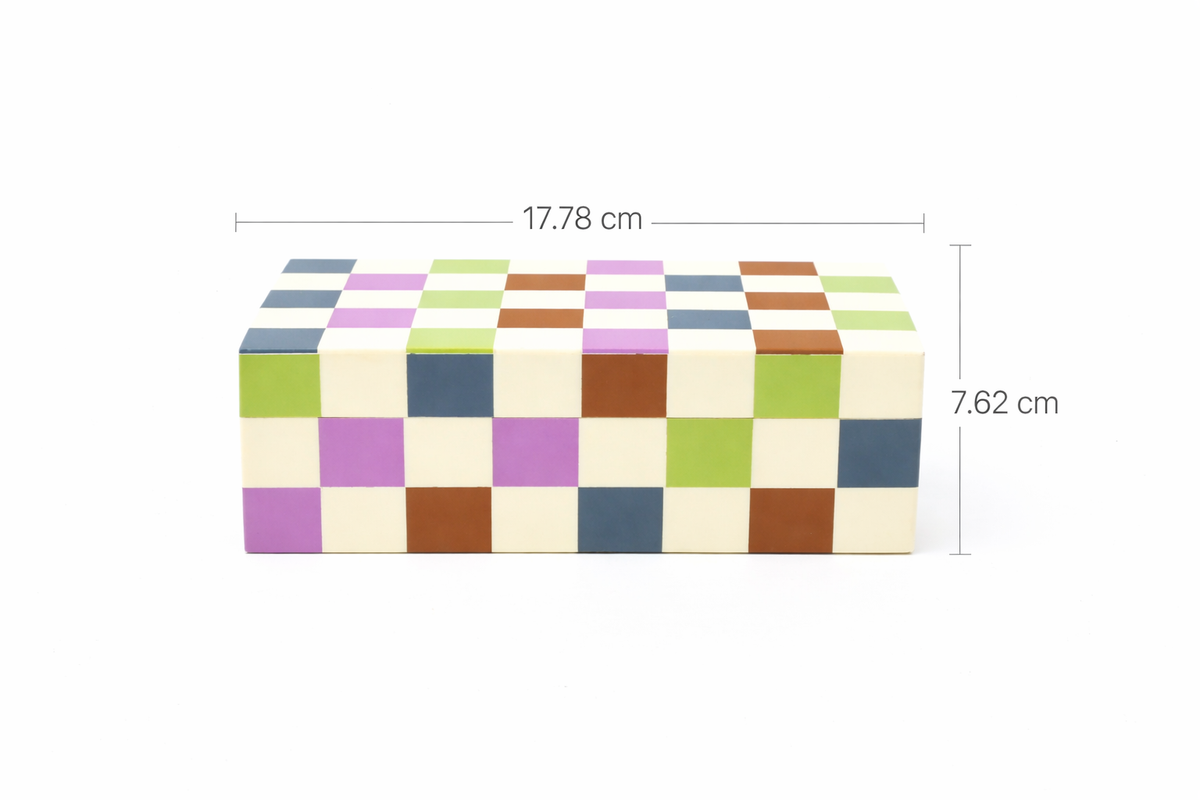Checkered Resin Storage Box 7x5x3 Inch Glossy MDF