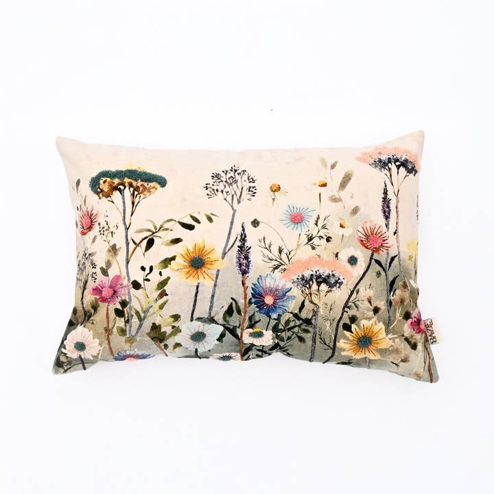 Spring Botanical Embroidered Lumbar Cushion-40x60 cm
