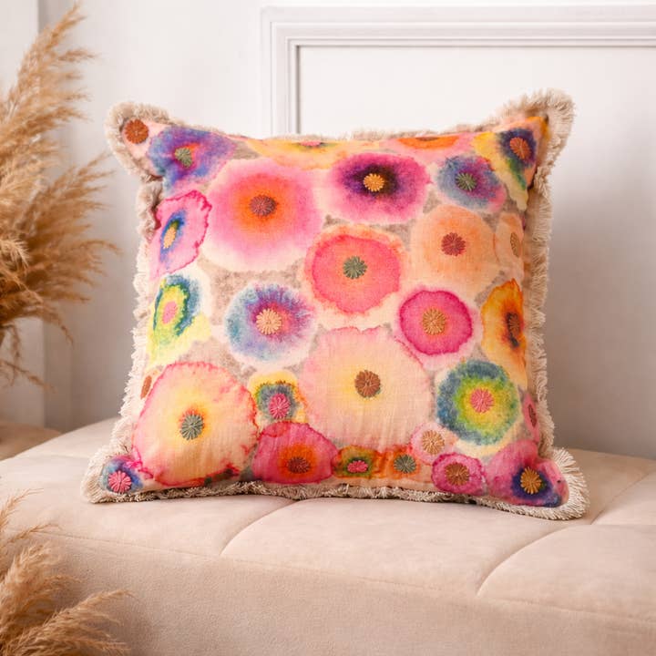 Printed & Embroidered Cotton Cushion- Bloom Design- 45x45 cm
