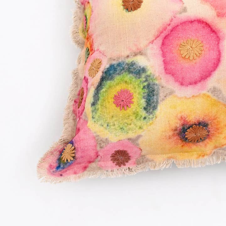 Printed & Embroidered Cotton Cushion- Bloom Design- 45x45 cm