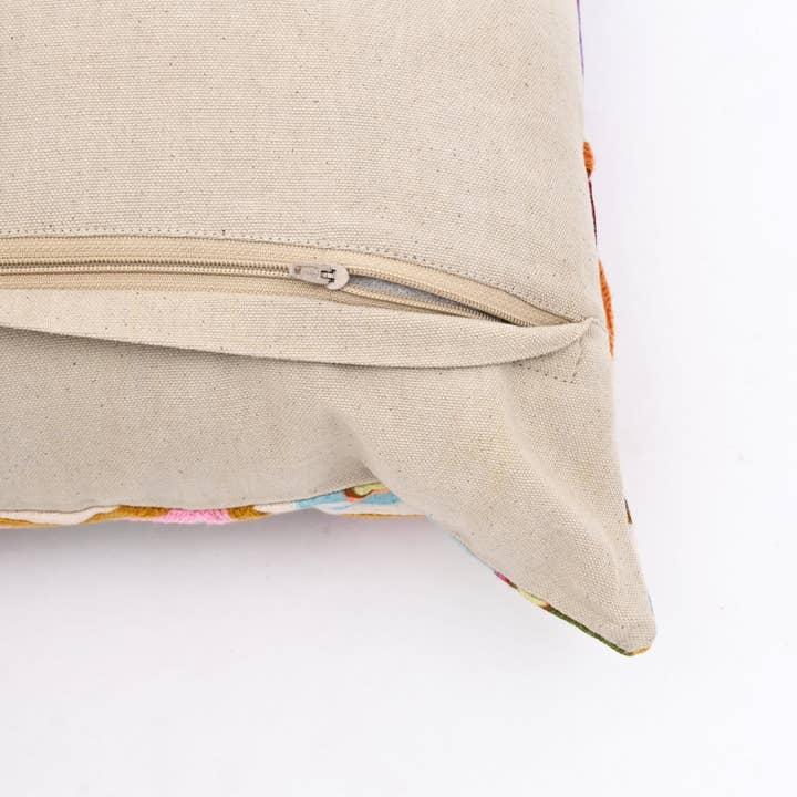 Embroidered Cotton Cushion- Abstract Floral Design- 45x45 cm
