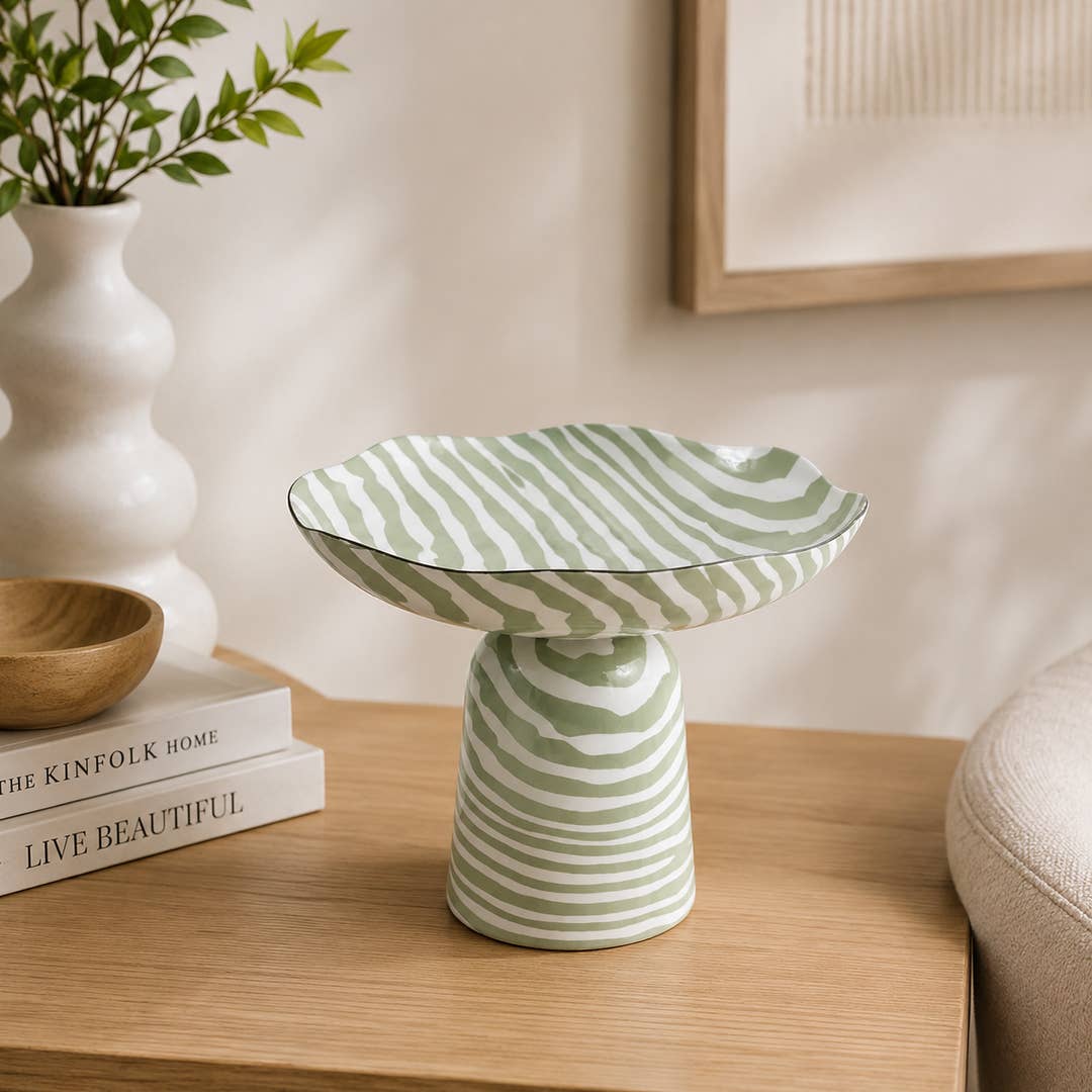Modern Iron Decorative Bowl | Enamel Printed Pedestal Bowl