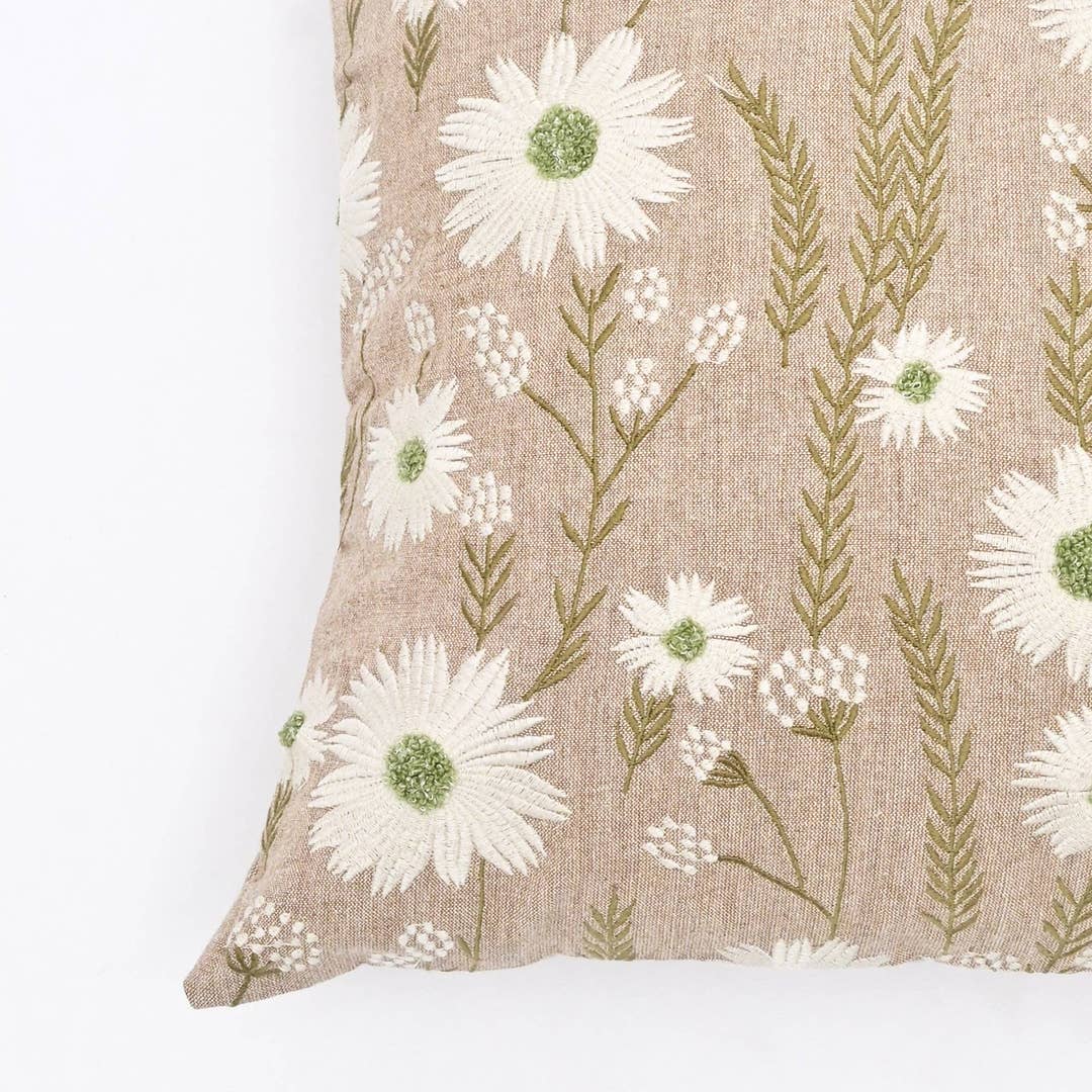 Floral Embroidered Cotton Cushion- Jasmine Design- 45x45 cm