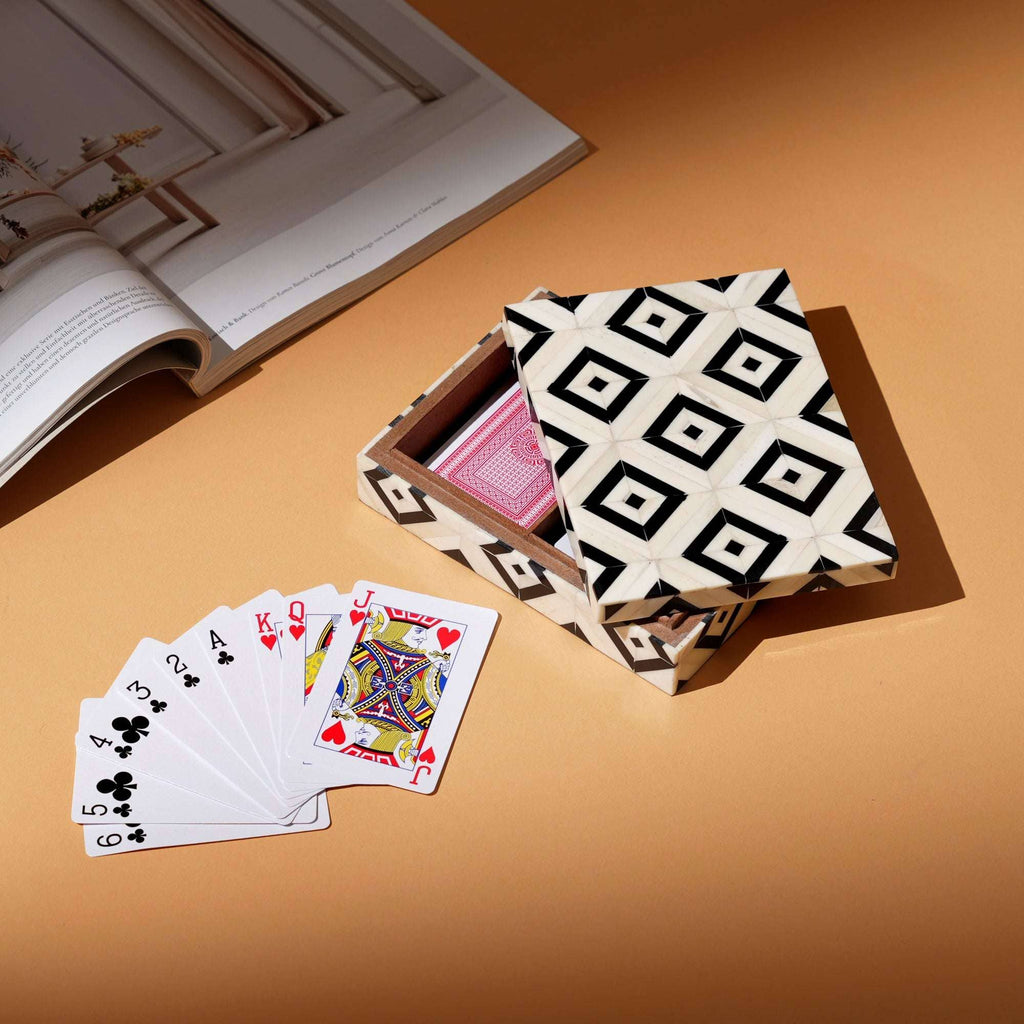 Handcrafted Bone Inlay Geometric Card Box White