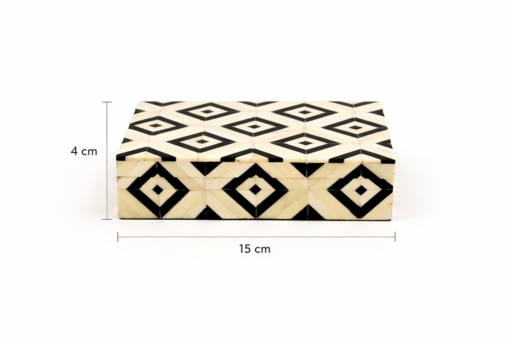 Handcrafted Bone Inlay Geometric Card Box White