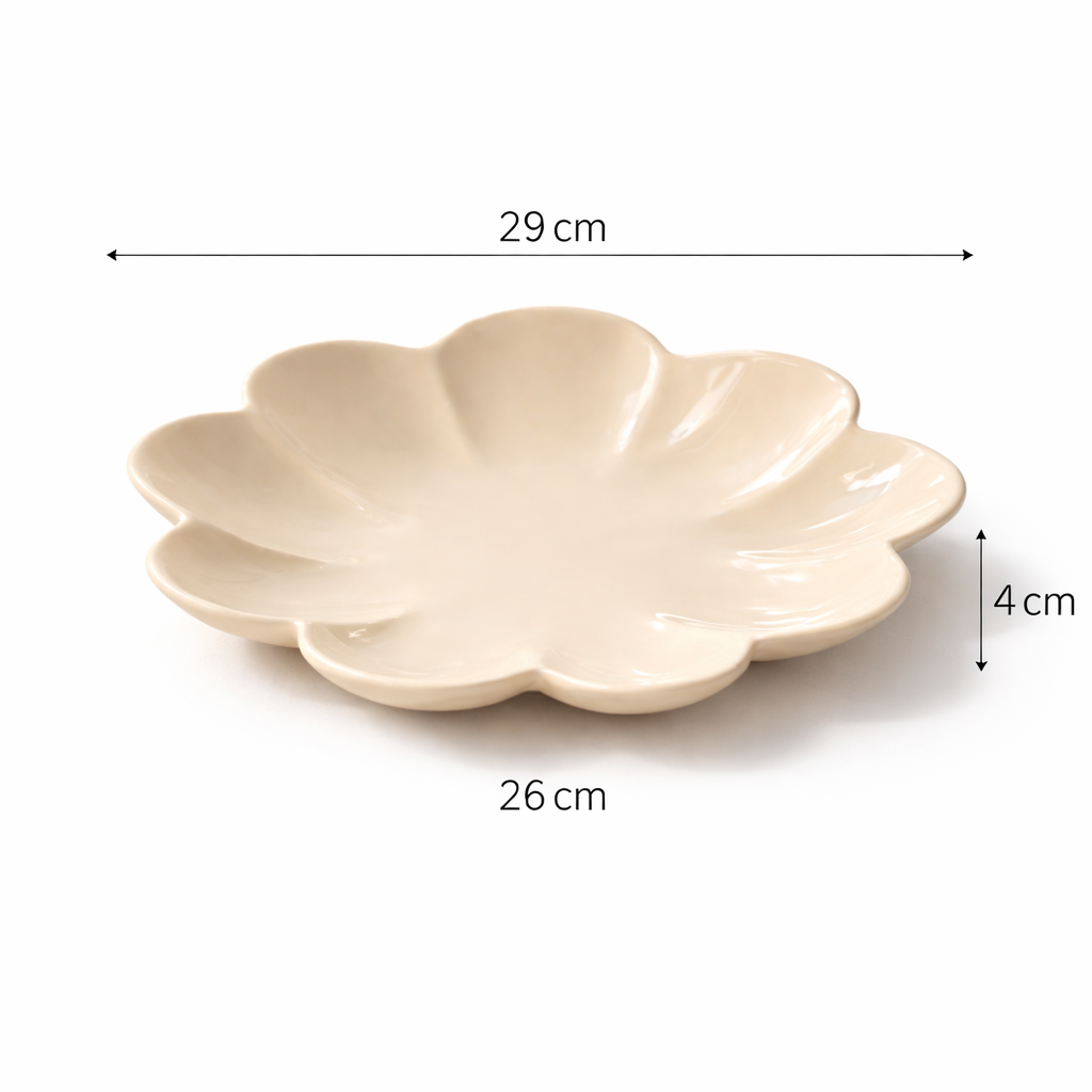 Modern Aluminium Decorative Tray | Beige Flower Centerpiece