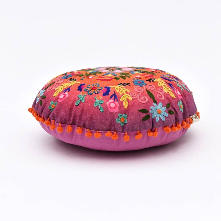 Embroidered Cotton Cushion- Floral Design- 50x50 cm
