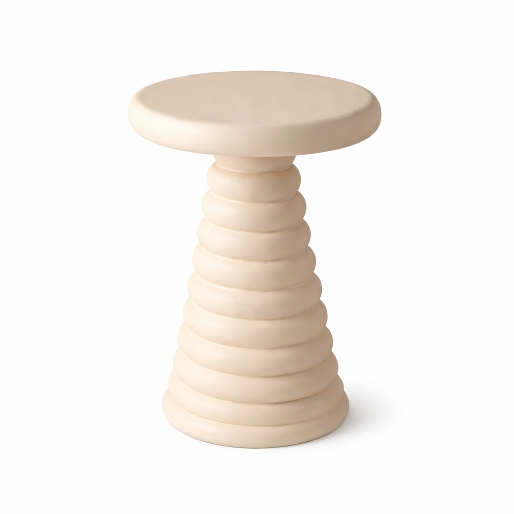 Modern Aluminium Side Table | Beige Sculptural Accent Table