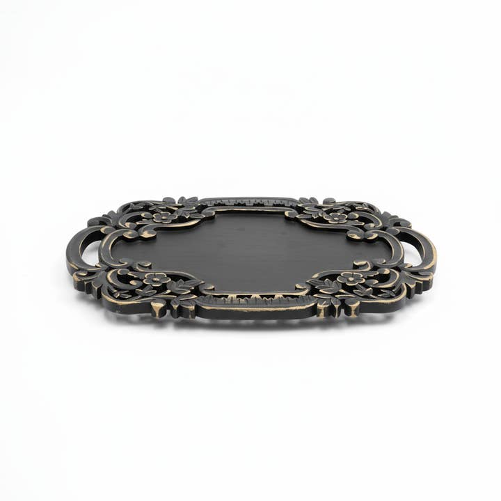Black Adirondack Carved Wood Serving Tray with Handles