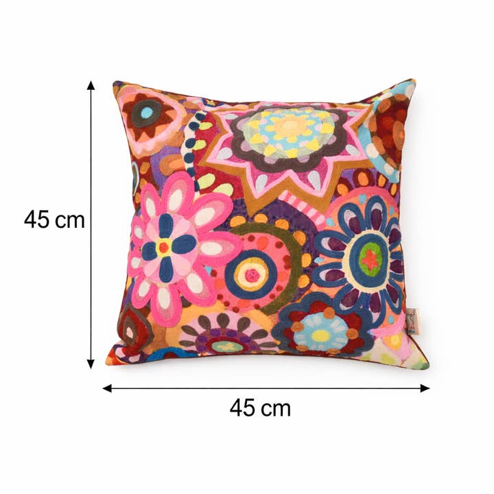 Embroidered Cotton Cushion- Abstract Floral Design- 45x45 cm