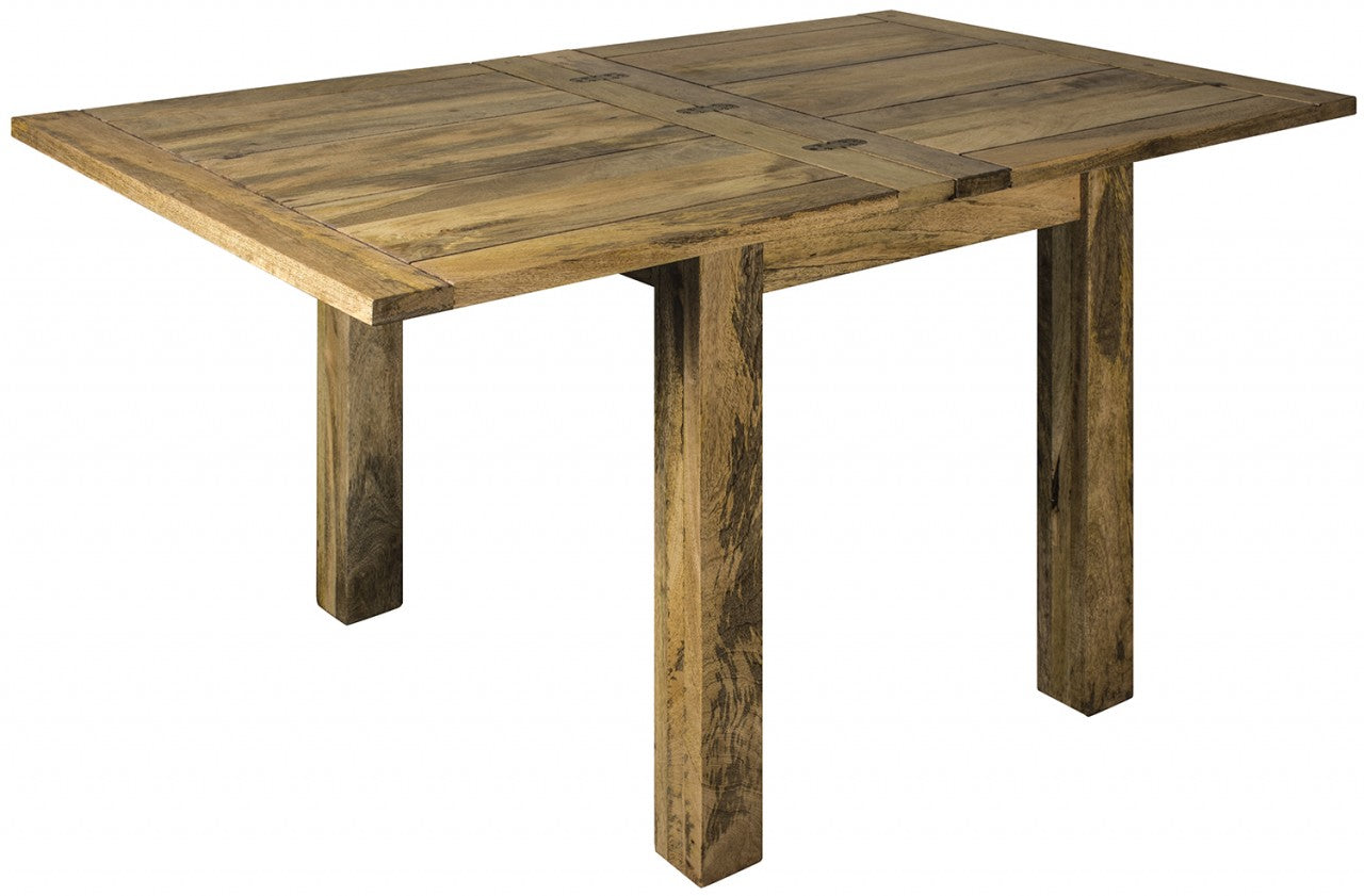 Handcrafted Solid Mango Wood Dining Table – Beige Finish, Butterfly Extension Table