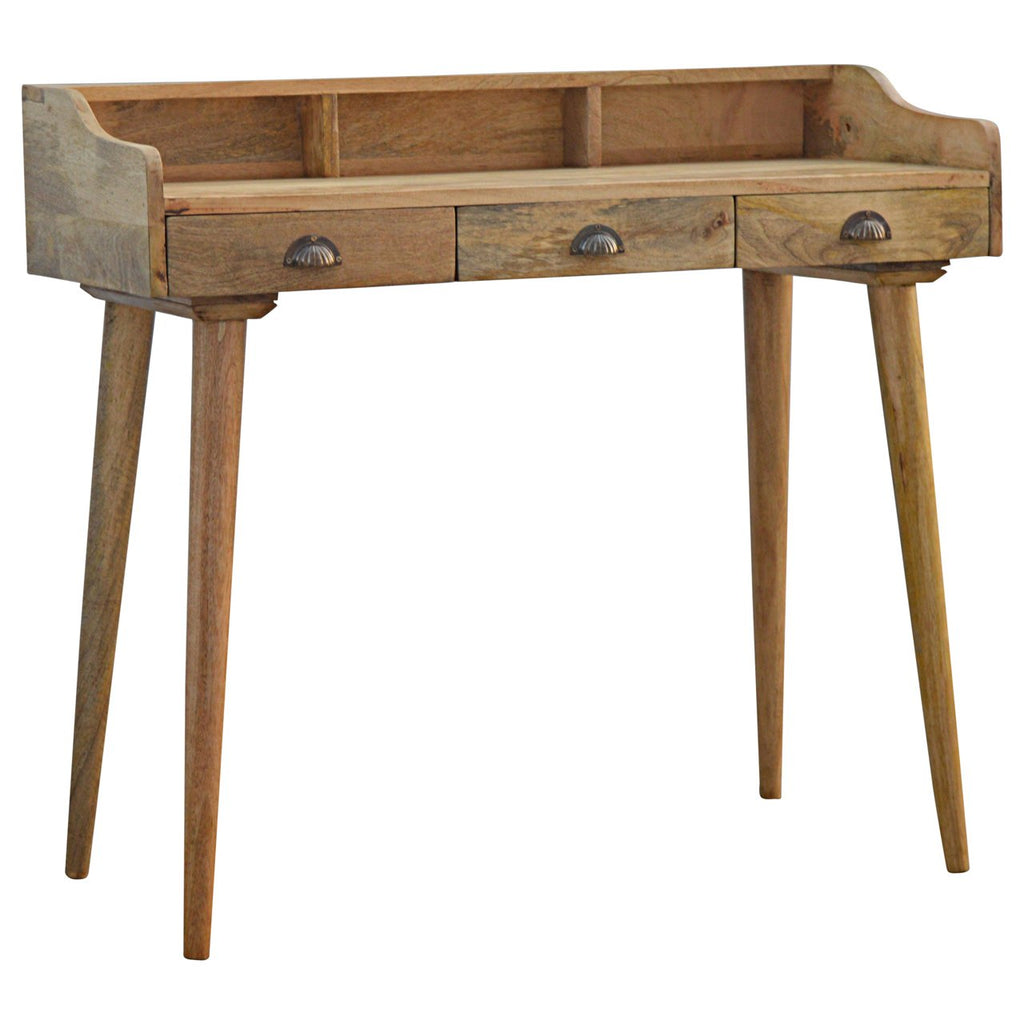 Handcrafted Solid Mango Wood Writing Desk – Oak-ish Finish, 3 Drawers
