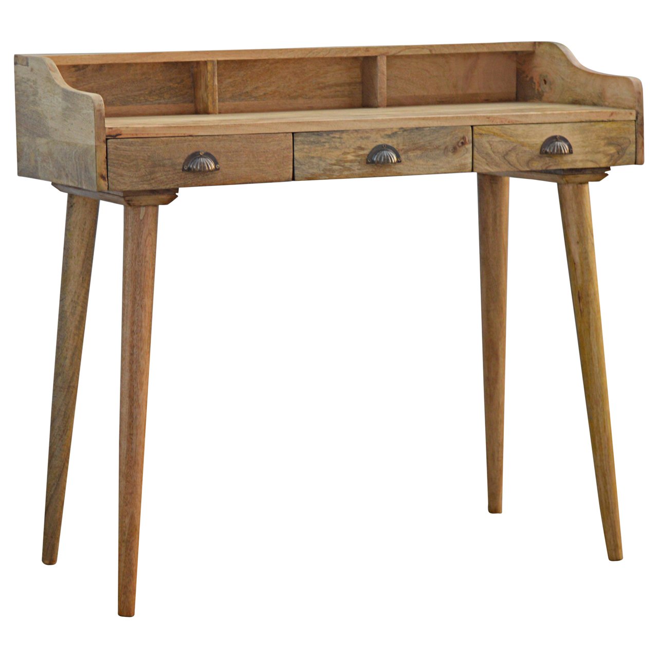 Handcrafted Solid Mango Wood Writing Desk – Oak-ish Finish, 3 Drawers