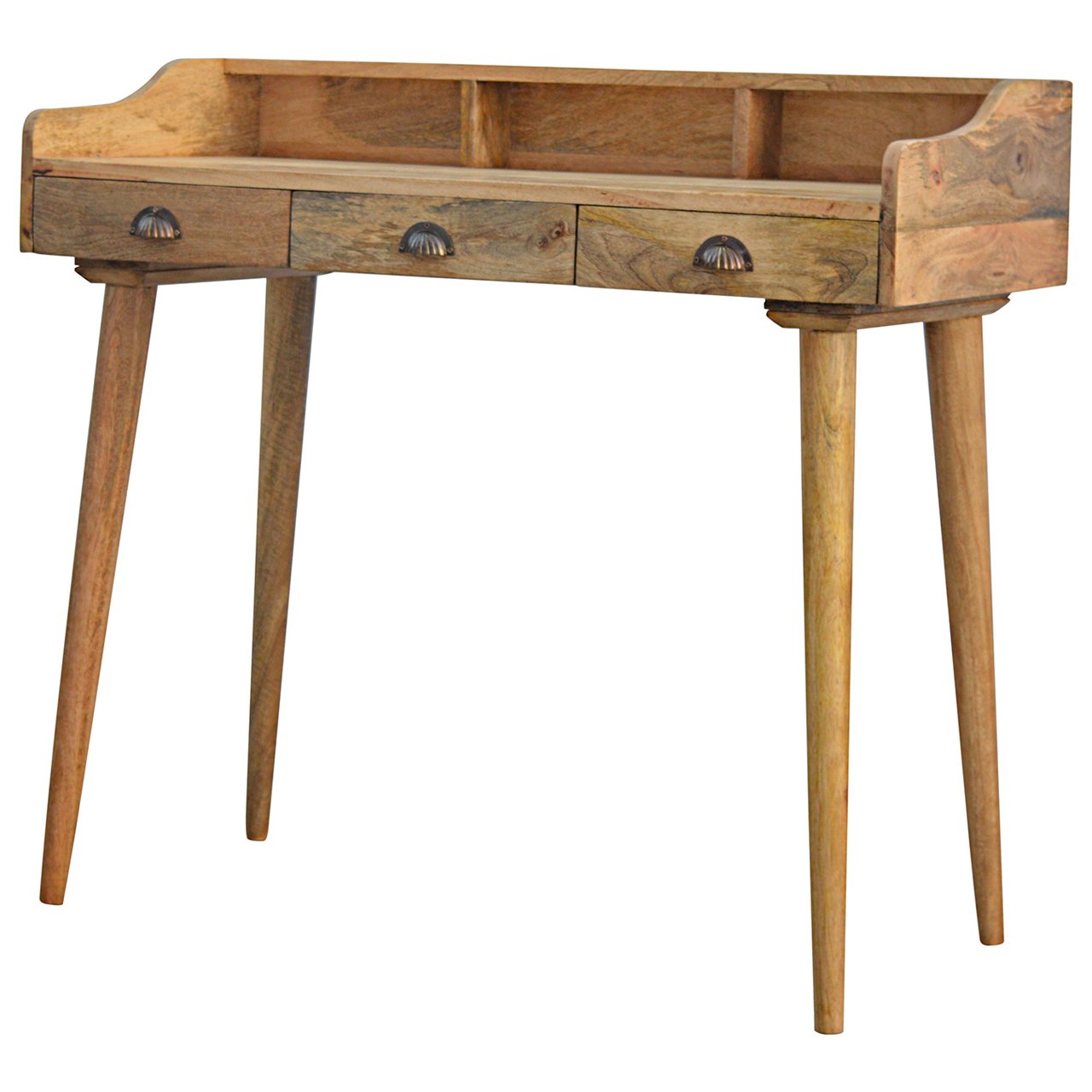 Handcrafted Solid Mango Wood Writing Desk – Oak-ish Finish, 3 Drawers