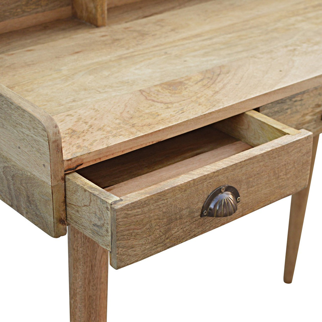 Handcrafted Solid Mango Wood Writing Desk – Oak-ish Finish, 3 Drawers
