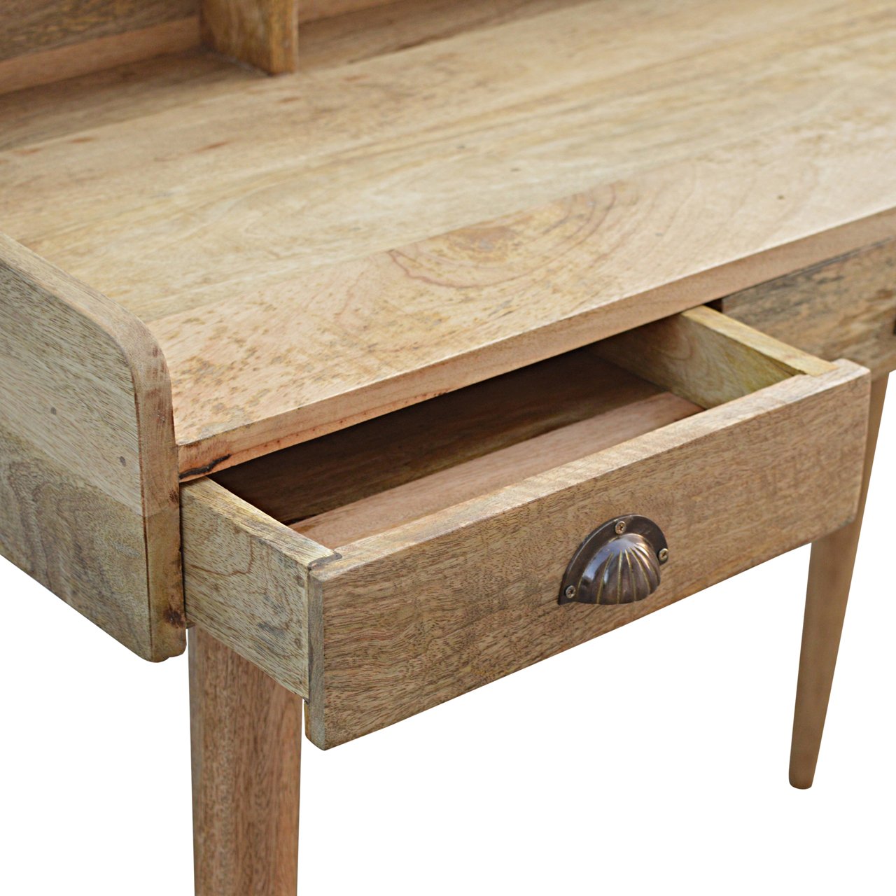 Handcrafted Solid Mango Wood Writing Desk – Oak-ish Finish, 3 Drawers