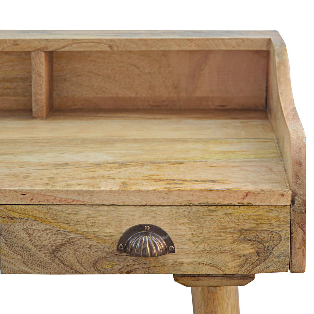 Handcrafted Solid Mango Wood Writing Desk – Oak-ish Finish, 3 Drawers