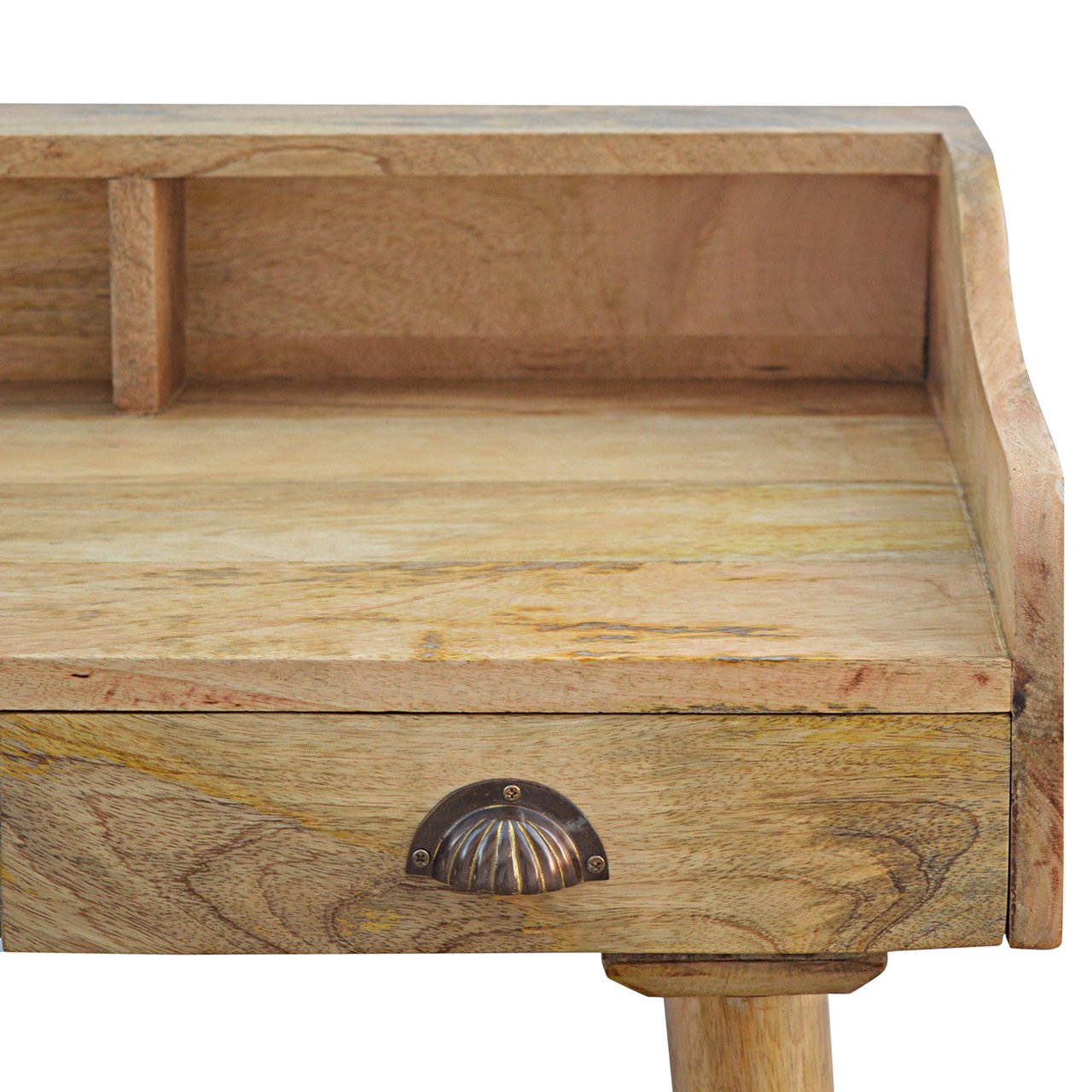 Handcrafted Solid Mango Wood Writing Desk – Oak-ish Finish, 3 Drawers