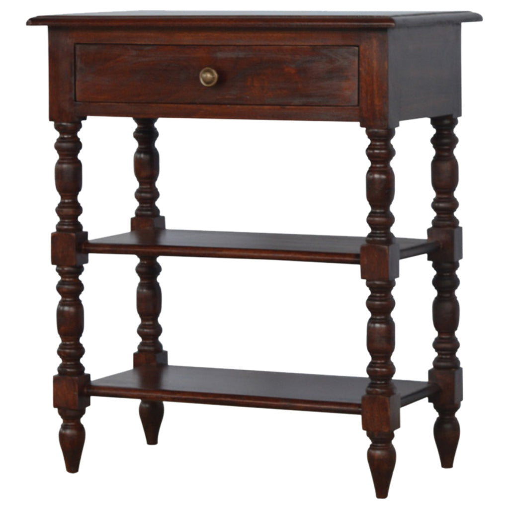 Handcrafted Solid Mango Wood Side Table – Cherry Finish, 1 Drawer