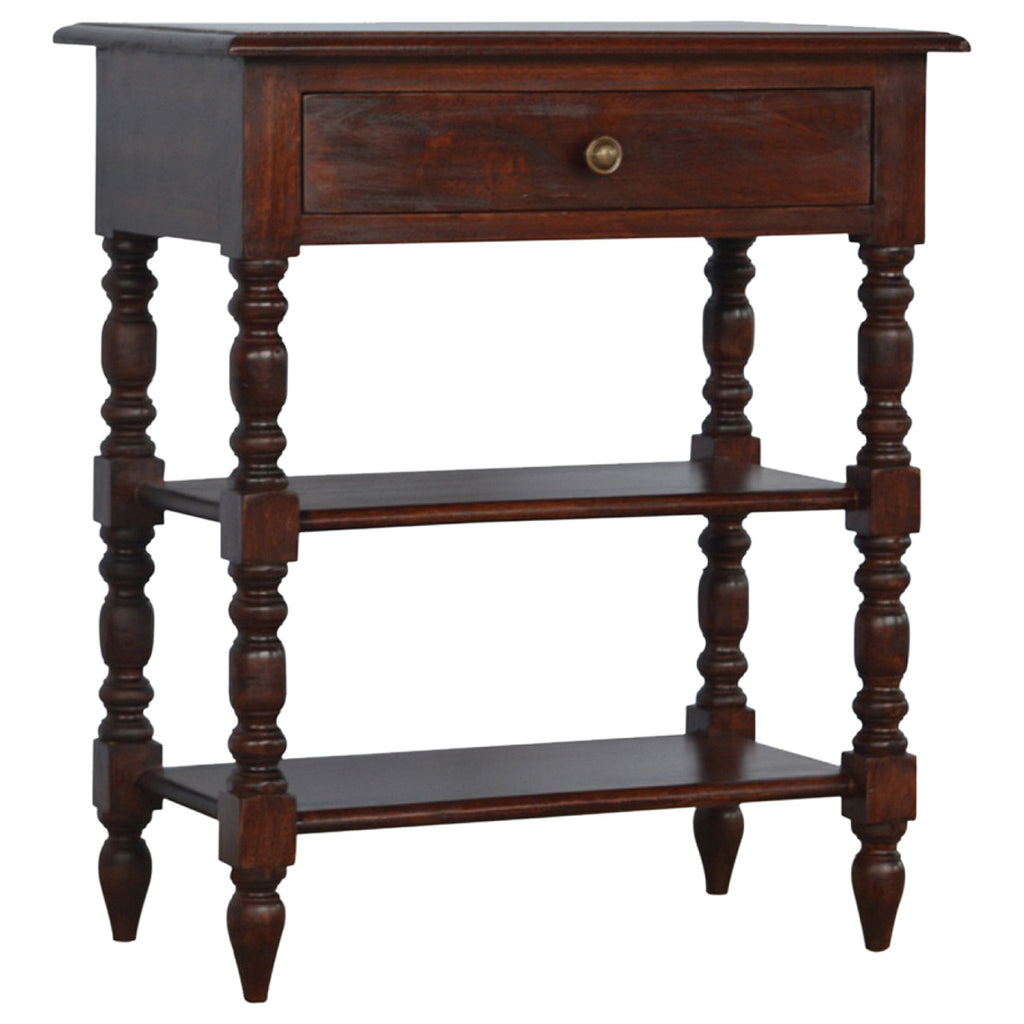 Handcrafted Solid Mango Wood Side Table – Cherry Finish, 1 Drawer