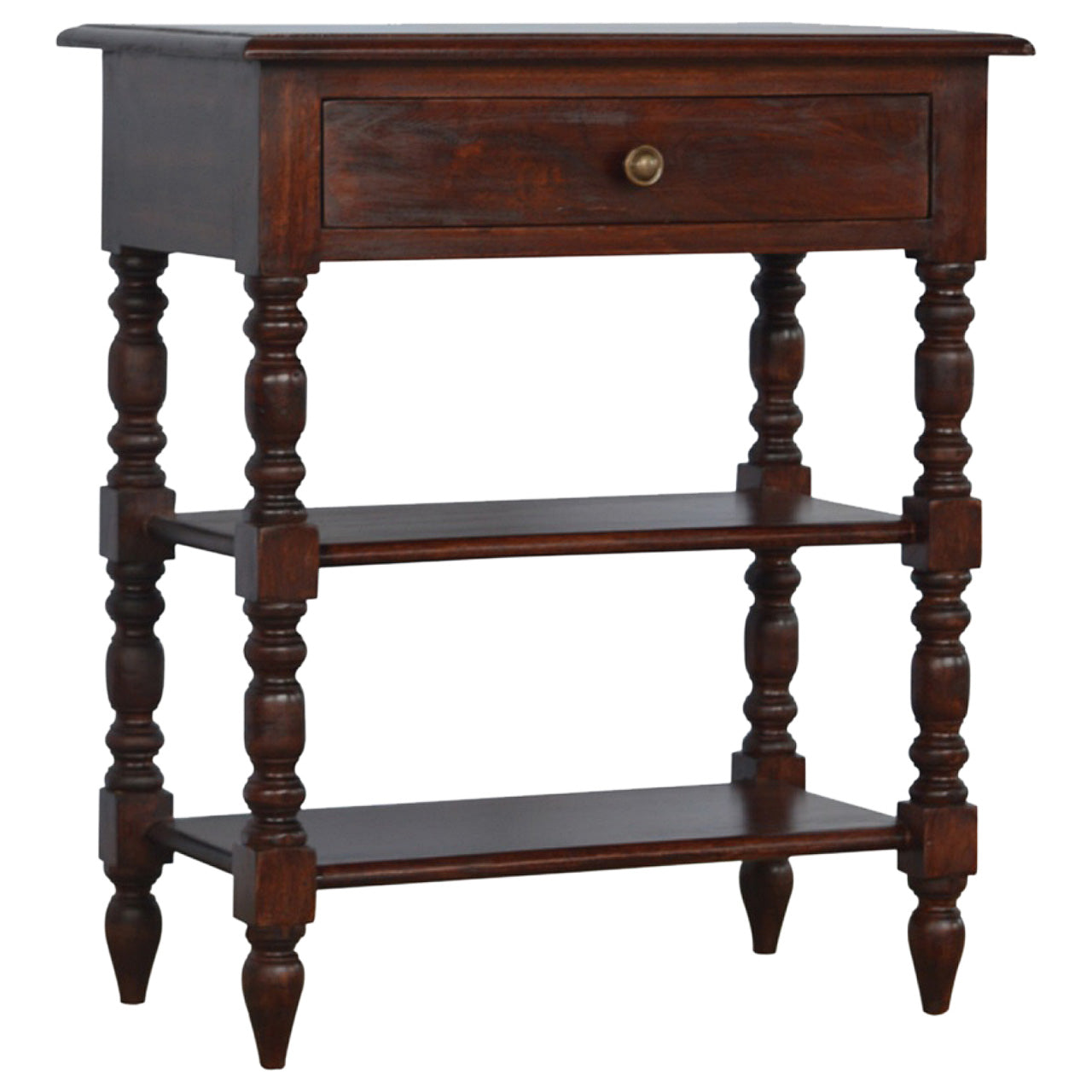 Handcrafted Solid Mango Wood Side Table – Cherry Finish, 1 Drawer