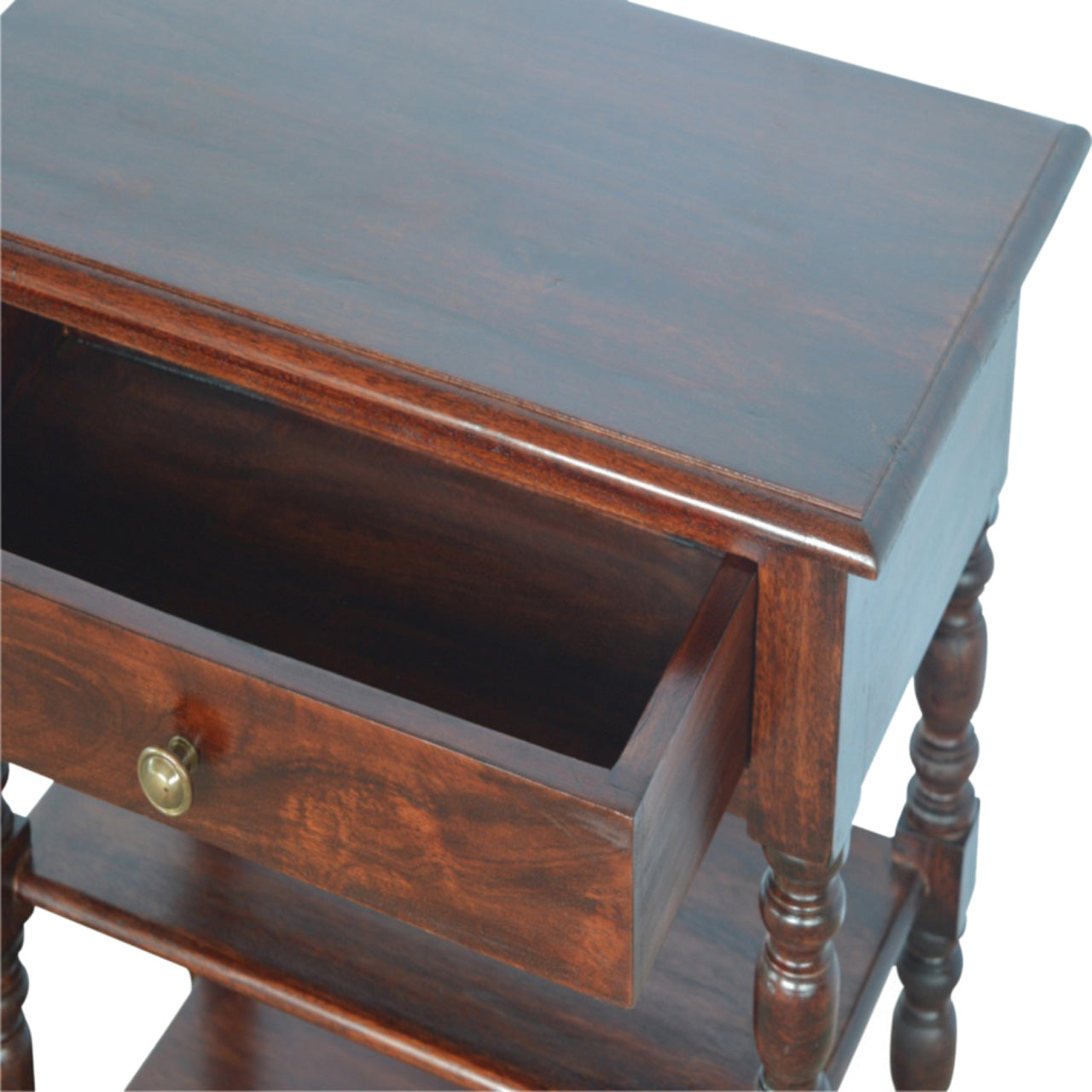 Handcrafted Solid Mango Wood Side Table – Cherry Finish, 1 Drawer