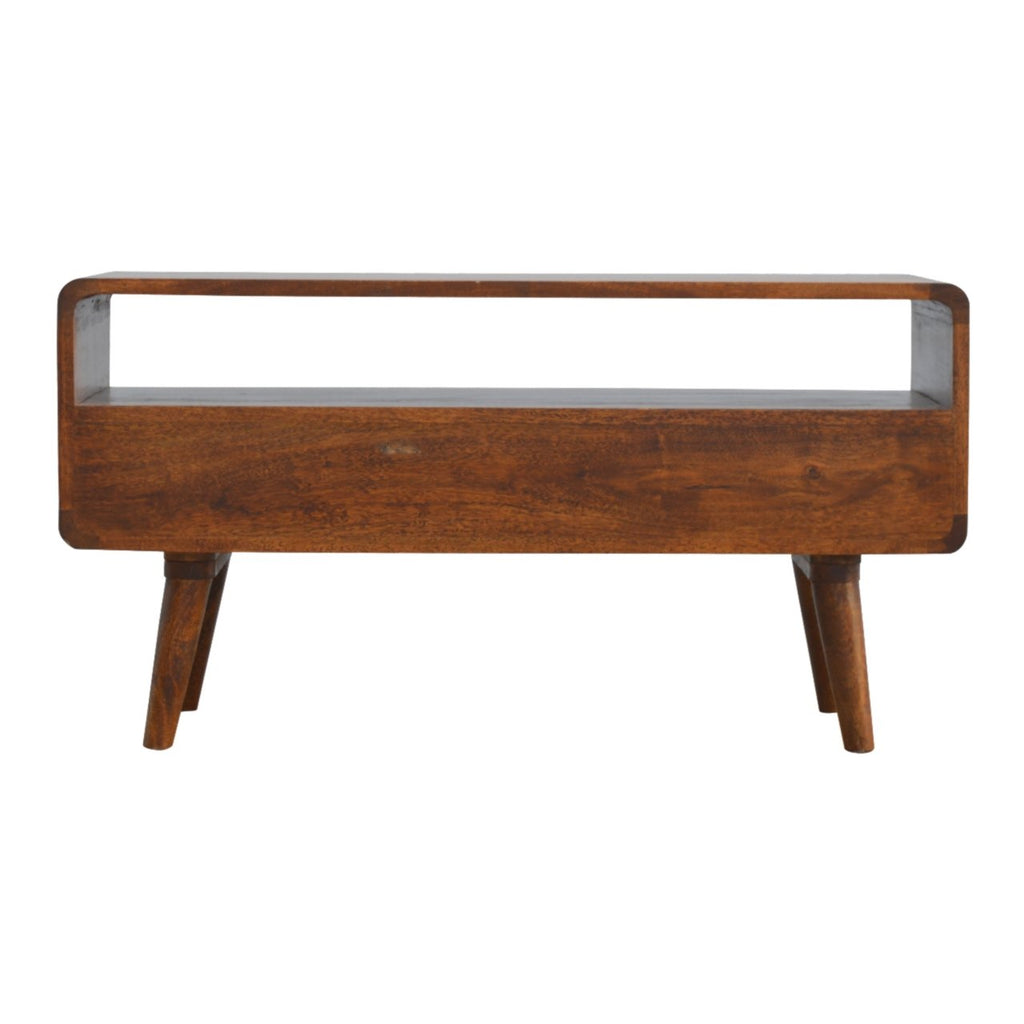 Contemporary Solid Mango Wood TV Unit – Chestnut Finish, 2 Drawers