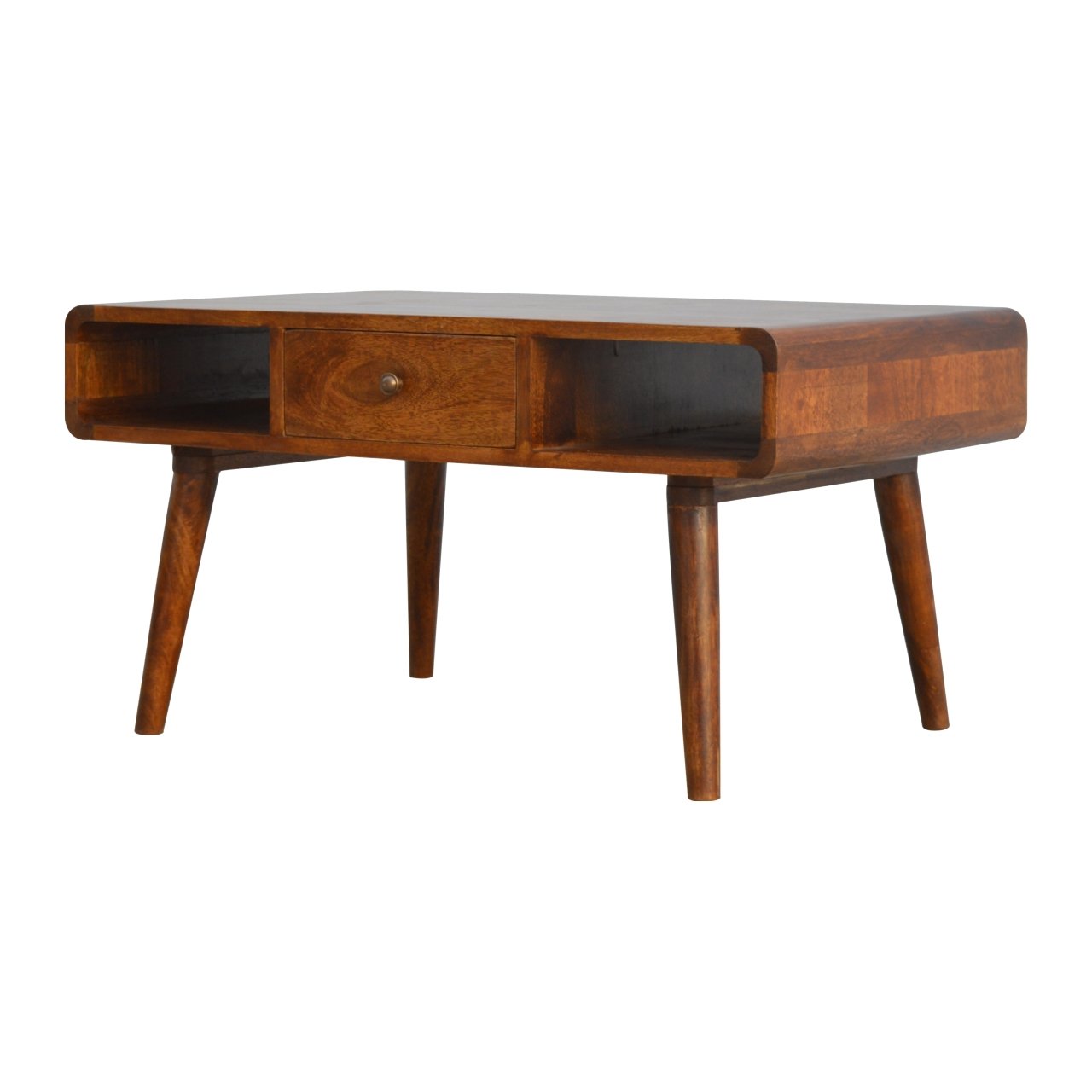 Statement Solid Mango Wood Coffee Table – Chestnut Finish, 2 Drawers