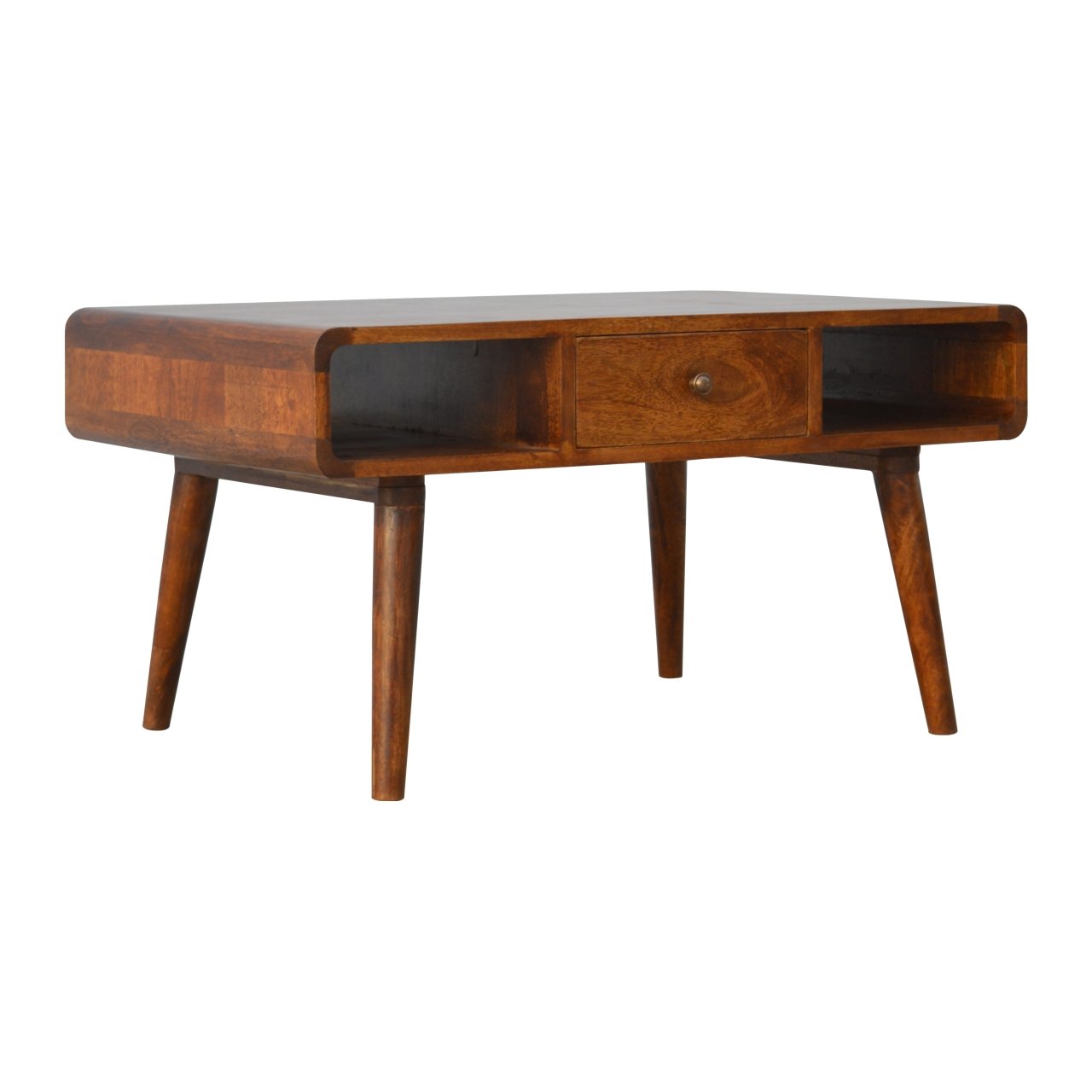 Statement Solid Mango Wood Coffee Table – Chestnut Finish, 2 Drawers