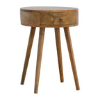 Handcrafted Solid Mango Wood Bedside Table – Chestnut Finish, Circular Design