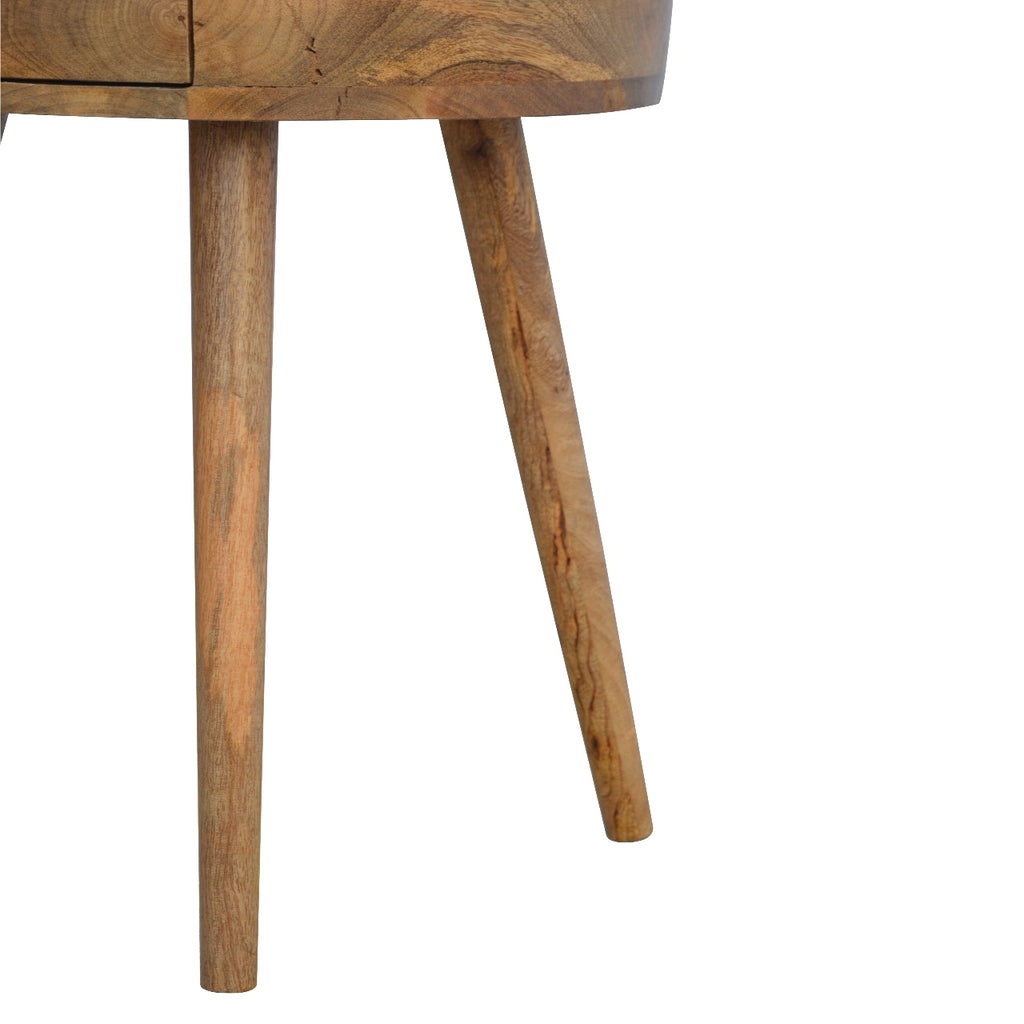 Handcrafted Solid Mango Wood Bedside Table – Chestnut Finish, Circular Design