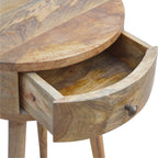 Handcrafted Solid Mango Wood Bedside Table – Chestnut Finish, Circular Design