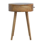 Handcrafted Solid Mango Wood Bedside Table – Chestnut Finish, Circular Design