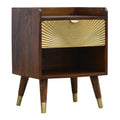 Contemporary Solid Mango Wood Bedside Table – Chestnut Finish, Brass Plated Drawer