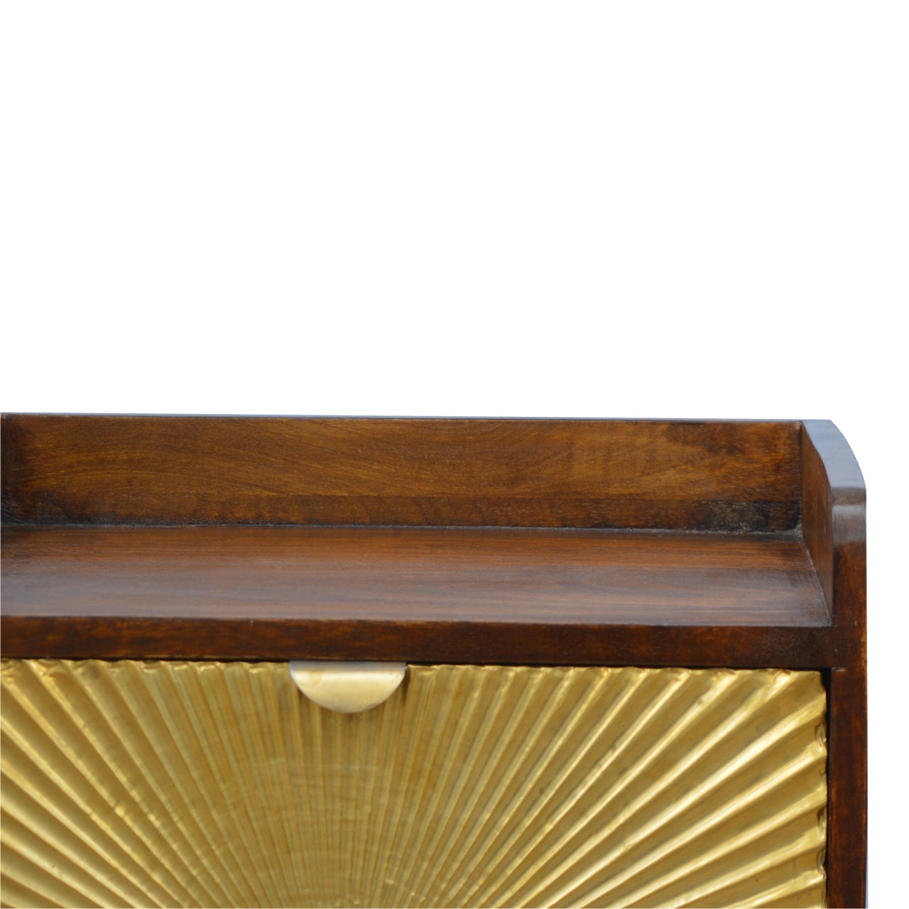 Contemporary Solid Mango Wood Bedside Table – Chestnut Finish, Brass Plated Drawer