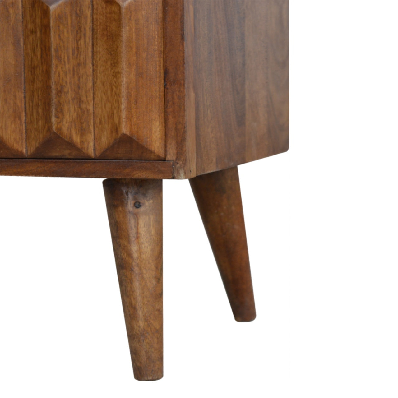 Compact Solid Mango Wood TV Unit – Chestnut Finish, Raised Prism Design
