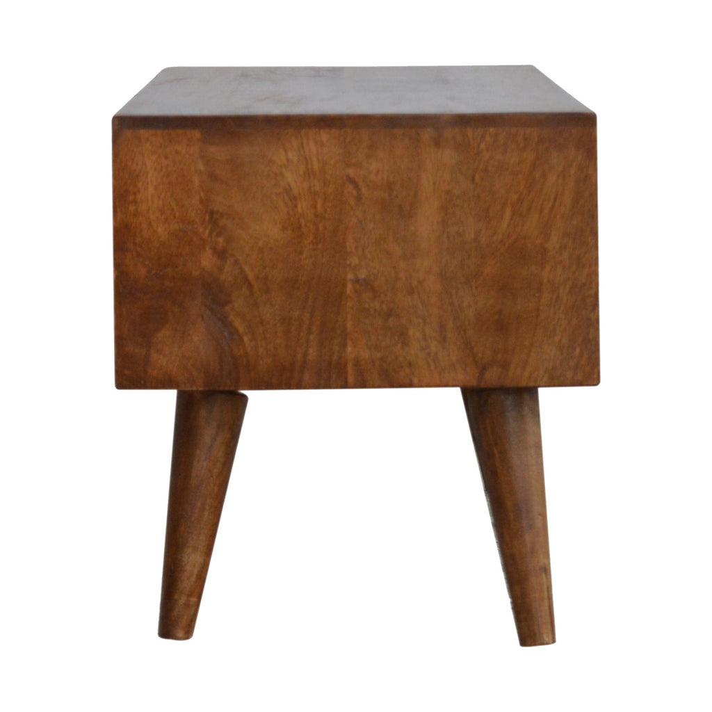 Compact Solid Mango Wood TV Unit – Chestnut Finish, Raised Prism Design