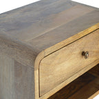 Space-Saving Solid Mango Wood Wall-mounted Nightstand – Beige Finish, Open Shelf