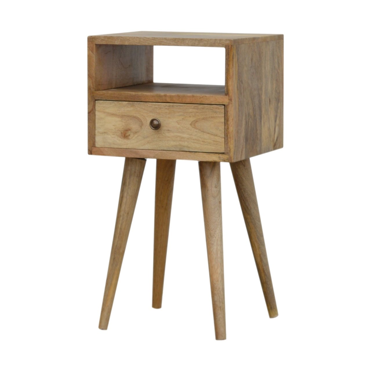 Compact Solid Mango Wood Bedside Table – Brown Finish, 1 Drawer
