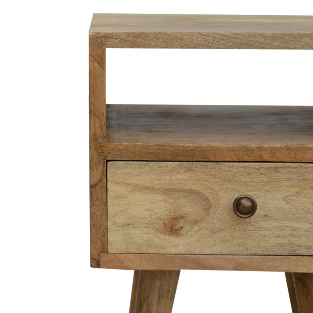 Compact Solid Mango Wood Bedside Table – Brown Finish, 1 Drawer