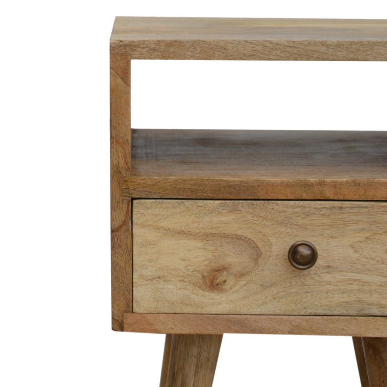 Compact Solid Mango Wood Bedside Table – Brown Finish, 1 Drawer