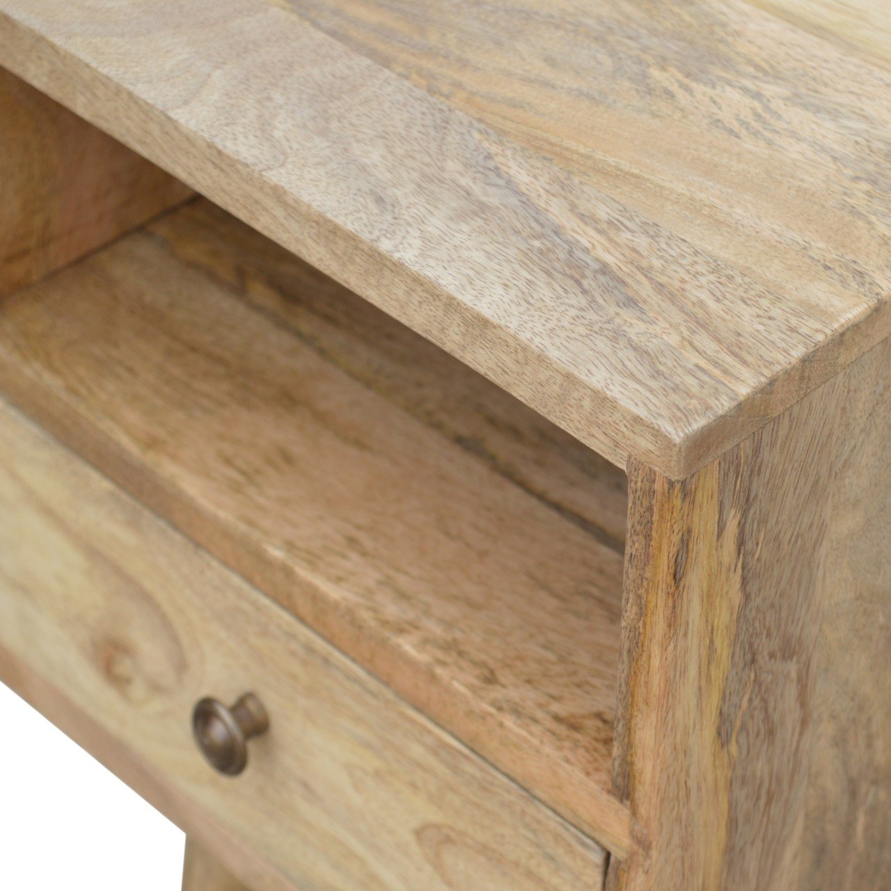 Compact Solid Mango Wood Bedside Table – Brown Finish, 1 Drawer