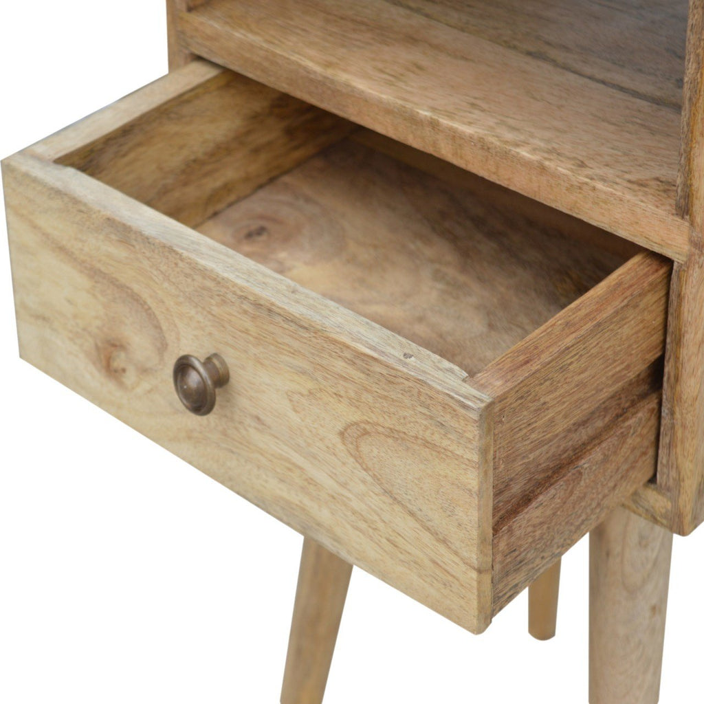 Compact Solid Mango Wood Bedside Table – Brown Finish, 1 Drawer